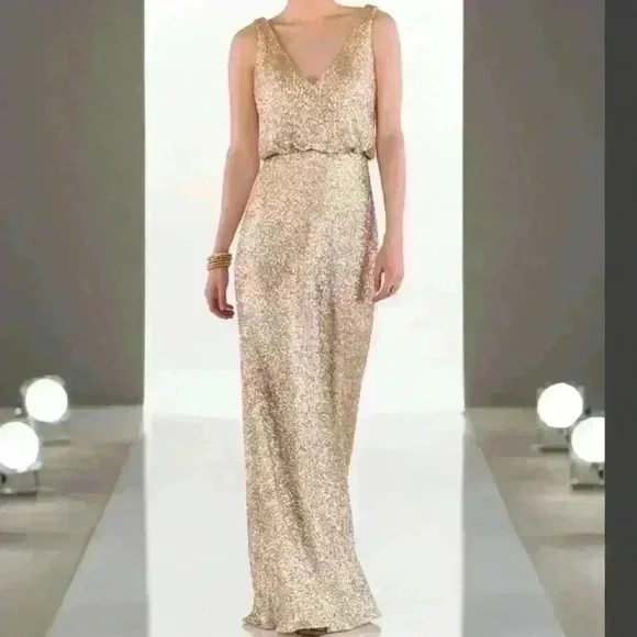 SORELLA VITA | Dresses | Sorella Vita Gold Sequin Maxi Gown Vneck Style  8938 Size 4 | Poshmark